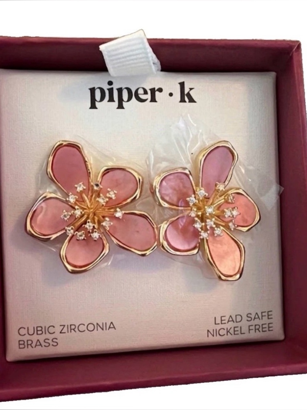 Piper K Pink Cherry Blossom Flower  Stud Earrings Lead Safe Nickel Free New